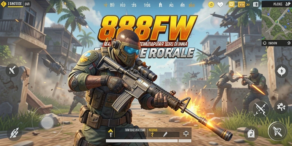 Tangkapan layar menunjukkan pertarungan intens dalam 888FW Battle Royale.