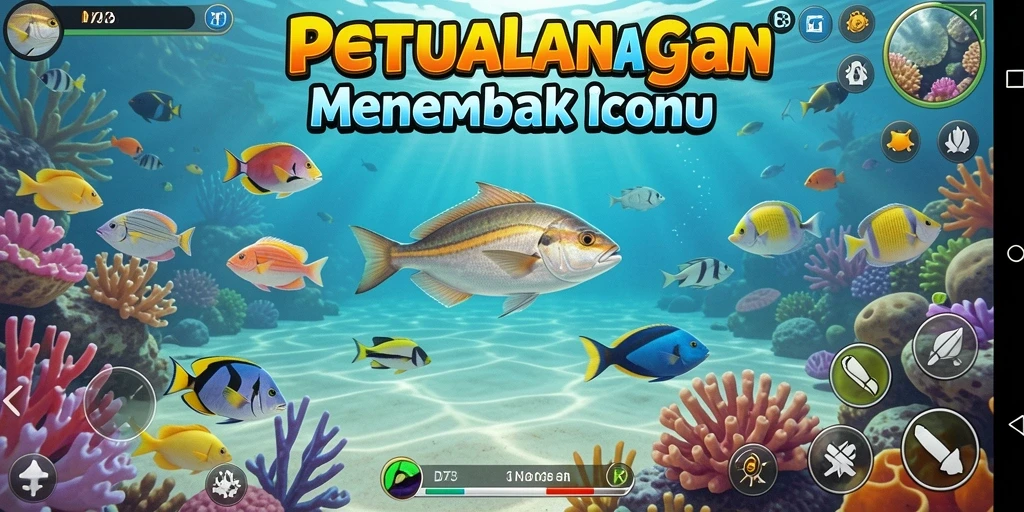 Tampilan permainan D73 dengan berbagai ikan yang bisa ditembak.