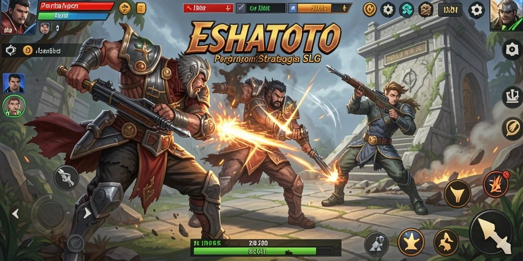 Tampilan gameplay ESHATOTO yang menampilkan strategi dan peperangan.