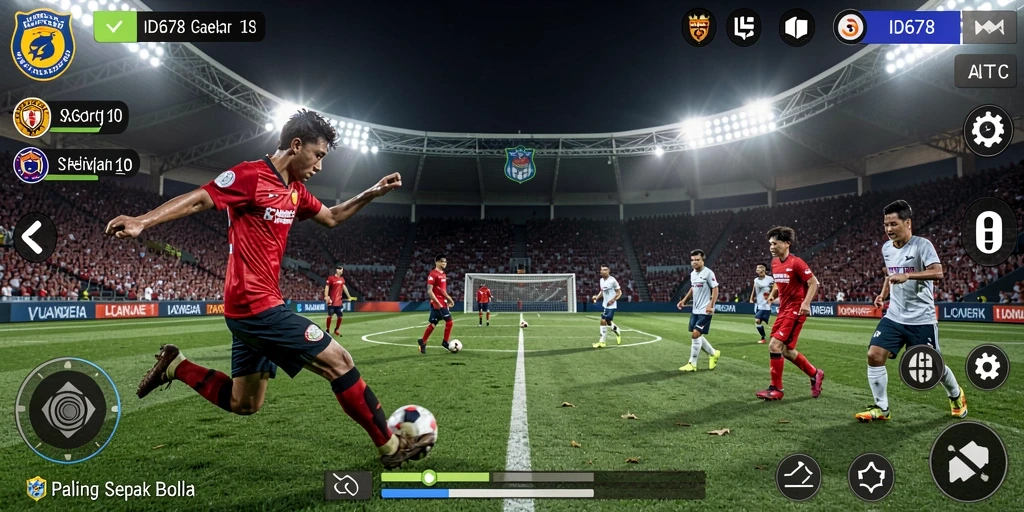 Screenshot ID678 menampilkan aksi seru di lapangan sepak bola.