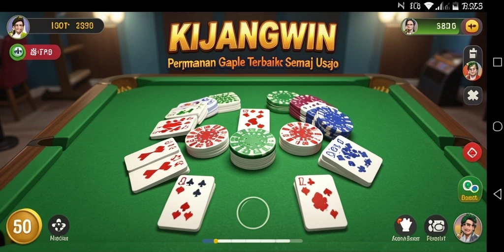 Tampilan layar utama KIJANGWIN dengan permainan Gaple yang mengasyikkan.
