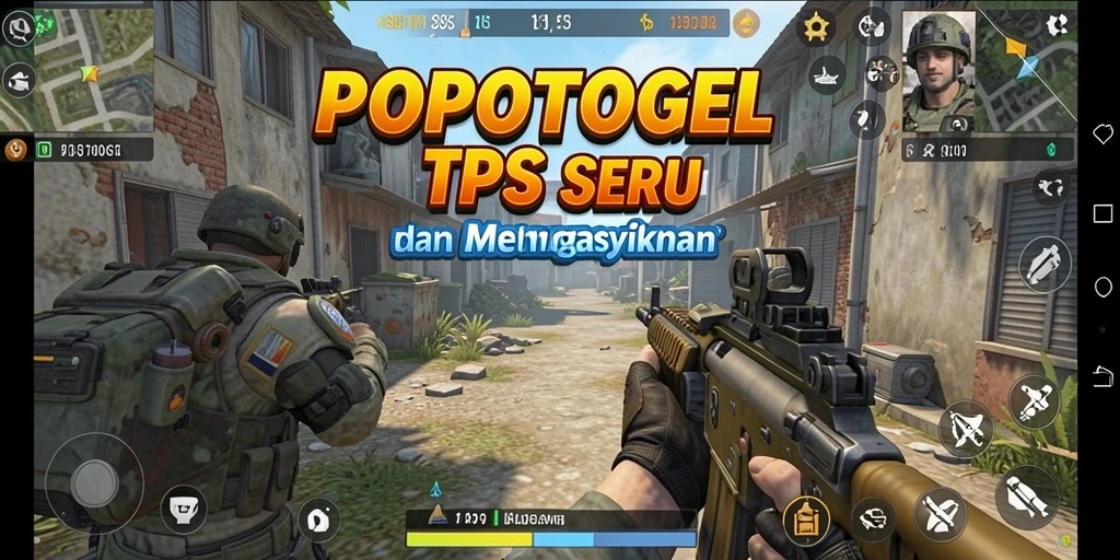 Screenshot permainan POPOTOGEL menampilkan aksi menembak yang seru.