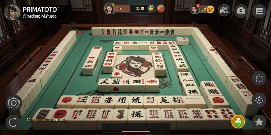 Tampilan gameplay PRIMATOTO yang memukau dengan ubin Mahjong.