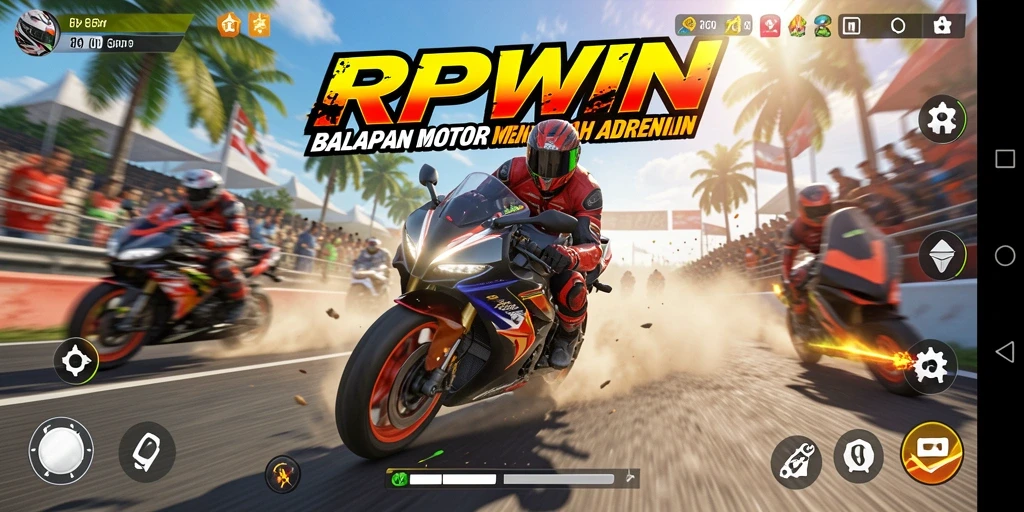 Tampilan aksi balapan motor yang mendebarkan dalam RPWIN.